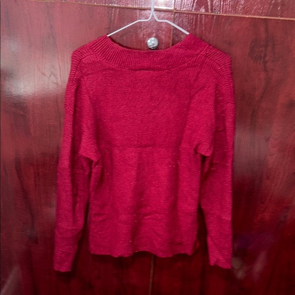 Women's Red V-Neck Sweater - Picture 4 of 4
